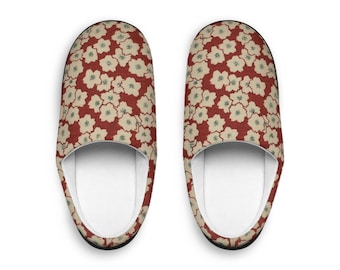 Traditional Japanese Design Retro Cream Floral Indoor Slippers | Cozy House Shoes