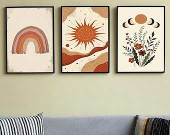 Terracotta Boho Wall Art | Botanical Line Art Prints | Abstract Printable Wall Decor | Neutral Boho Home Decor | Digital Download