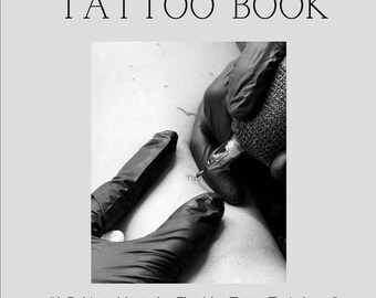 May include: Black and white image of a tattoo being applied. The text on the book cover reads "THE FINE LINE TATTOO BOOK". The image also includes the text "A Guide to Mastering Fine Line Tattoo Techniques" and "BY PROFESSIONAL TATTOO ARTIST WITH 10 YEARS OF EXPERIENCE".