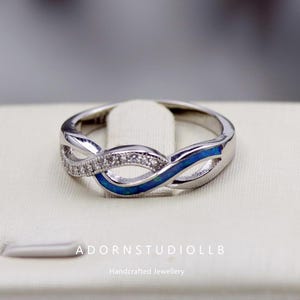 Infinite Blue Opal Promise Ring - Modern Twist Design 925 Sterling Silver Blue Opal Ring