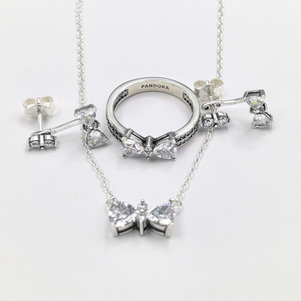 Pandora Silver S925 Ale Sparkling Bow Jewelry Set New Zealand