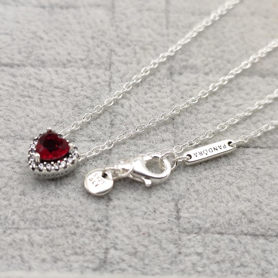 PANDORA red charm×silver chain necklace Amazon.com: PANDORA Sparkling Heart Halo Pendant Collier
