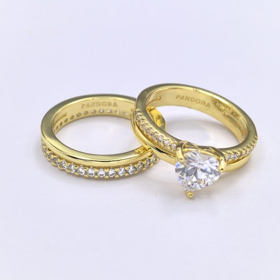 Pandora Gold Sparkling Herat Double Devotion Ring Set Israel