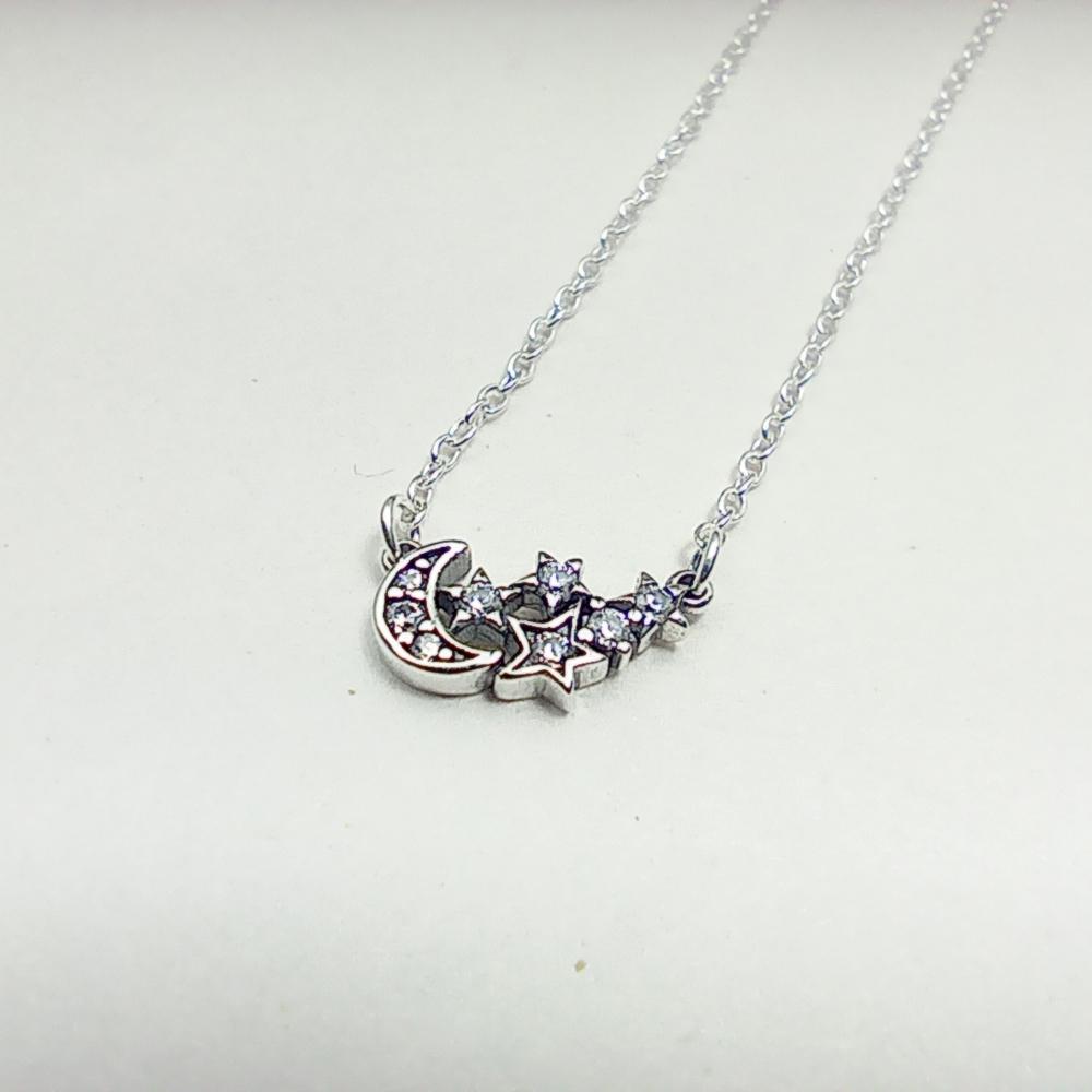 Pandora Sparkling Moon & Star Collier Silver Necklace 45cm - Etsy