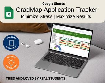 GradMap Graduate School Application Dashboard Template, College Application Planner, Productivity Checklist, Graduate School, Google Sheets