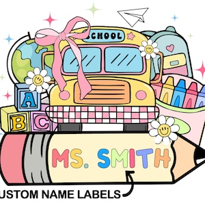 Personalized School Bus Teacher Name Sticker: Vinyl Laptop Decal