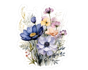 Wildblumen botanische Vinyl-Aufkleber, Blumen wasserfester Aufkleber, ästhetischer Laptop-Aufkleber, Blumenaufkleber für Vintage inspirierte Planer