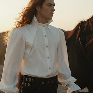gothic white dress shirt design men Men Ruffle Shirts Blouse Tops Lace Up Retro Gothic Flare Sleeve Victorian White