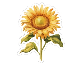 Sunflower Sticker, Vinyl Vintage Stickers, Bumper Laptop Sticker, Yellow Flower Garden Botanical Decal