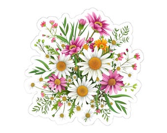 Wildblumen botanischer Vinyl-Aufkleber, Blumen wasserfester Aufkleber, ästhetischer Laptop-Aufkleber, Blumenaufkleber für Vintage inspirierte Planer