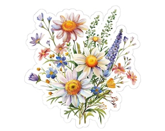 Wildblumen botanischer Vinyl-Aufkleber, Blumen wasserfester Aufkleber, ästhetischer Laptop-Aufkleber, Blumenaufkleber für Vintage inspirierte Planer