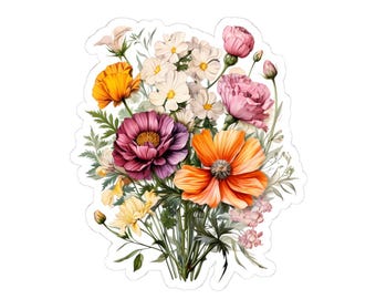 Wildblumen botanische Vinyl-Aufkleber, Blumen wasserfester Aufkleber, ästhetischer Laptop-Aufkleber, Blumenaufkleber für Vintage inspirierte Planer