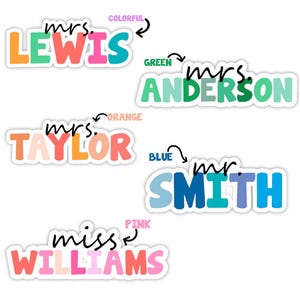 Personalized Teacher Name Sticker, Colorful Vinyl Laptop Sticker, Personalized Teacher Gifts, Stickers For Water Bottle