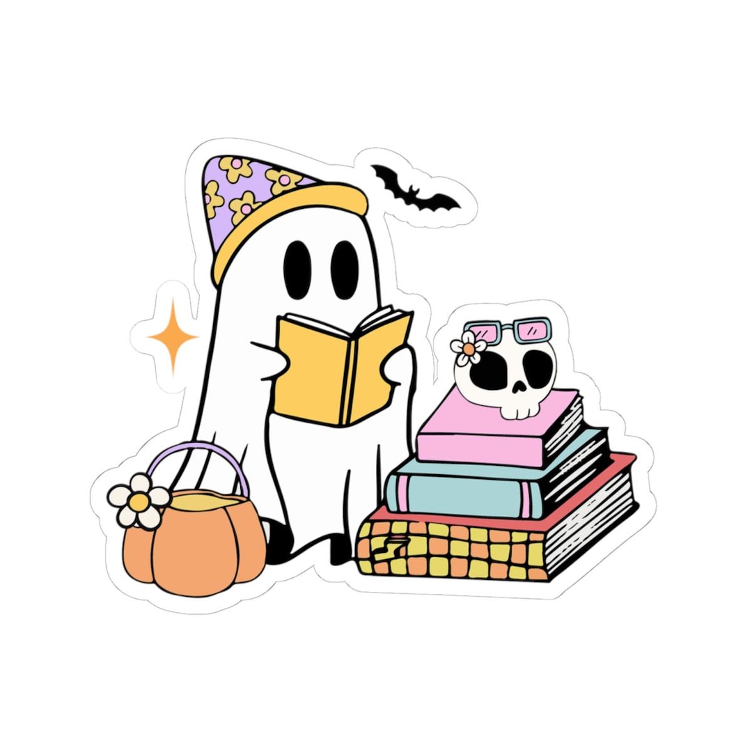 Cute Ghost Reading Sticker, Halloween Ghost Book Sticker, Bookish ...