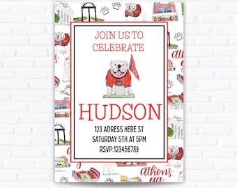 georgia insipred Bulldog Birthday Invitation, Georgia Party Template (Digital Download)
