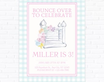 Bounce House Birthday Invitation, Pastel Inflatable Castle, Editable Printable