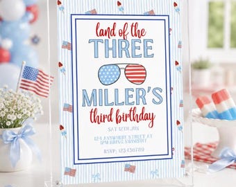 Patriotic Third Birthday Invitation, Land of the Three Boy Party Template (Digital Download)