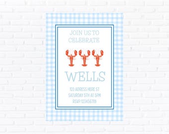 Crawfish Boil Invitation Template, Blue Gingham Southern Party Invite (Digital Download)