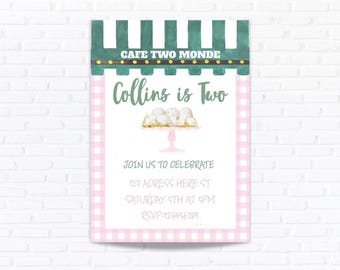 Cafe Two Monde 2nd Birthday Invitation, Paris Theme, Editable Kids Invite (Digital Download)