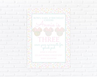 Pastel Minnie inspired Mouse Bow Birthday Invitation, Girls Party Invite (Digital Download)