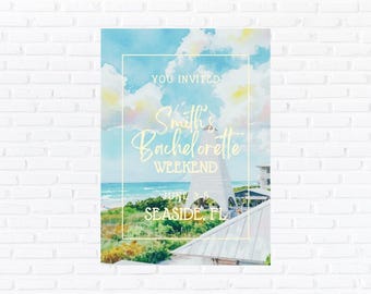 Seaside Florida Bachelorette Invitation Template, Coastal Beach Bach Weekend Invite