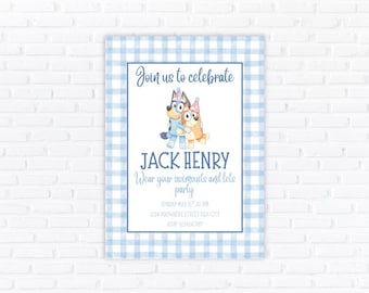 Bluey inspired Pool Party Invitation, Blue Dog Birthday Invite, Summer Swim Party (Digital Download)