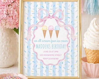 Ice Cream Birthday Invitation Template, Pastel Sprinkles Party Invite (Digital Download)