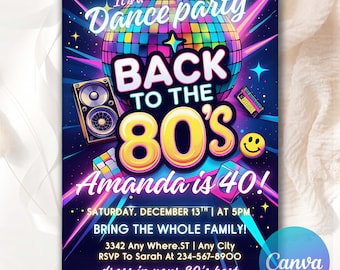 Throwback Party, Back to the 80s Party Invitation, Hip Hop Invite, Retro Birthday Invitation, Editable 80s Party Invitation Canva BT0081