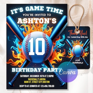 Invitación de cumpleaños de béisbol, ¡A por todas!, Novato del año, Invitación temática de cumpleaños de deportes neón, Invitación digital editable e imprimible BSB502