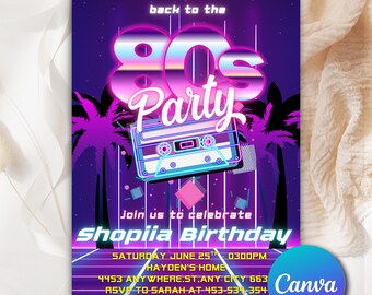 Back to the 80s Party Invitation, Throwback Party, Hip Hop Invite, Retro Birthday Invitation, Editable 80s Party Invitation Canva BT0083