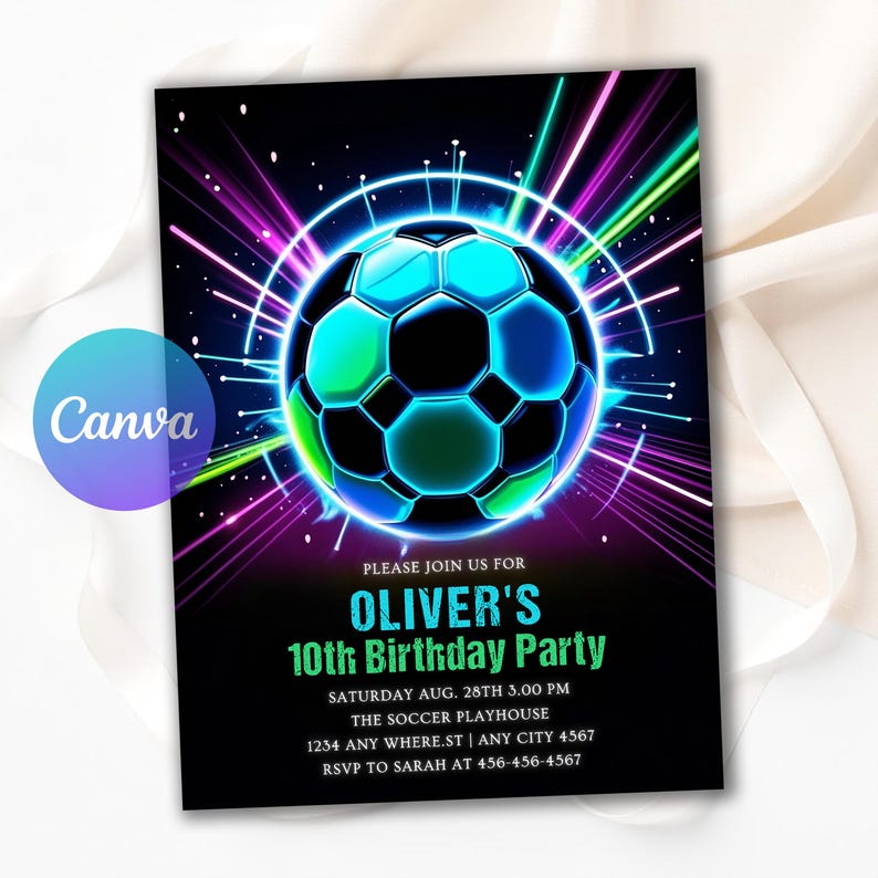 1st birthday footbal,bday invite template,sports theme invite,its game time,teen invitation,Neon Invitation,sport invite,sport invitation,football evite,soccer evite,soccer invite,futbol invitation,futbol invite,