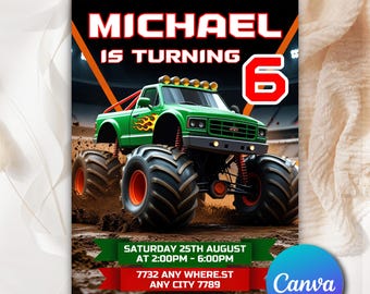 Monster Truck Birthday Invitation, Boom Crash, Printable Monster Truck Bash Invitation, Trucks Birthday Invitation, Template For Boys MT28