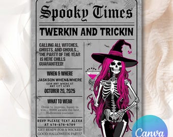 Editable Girly Ghouls Night Halloween Party Invitation Template (5x7 Digital Download)