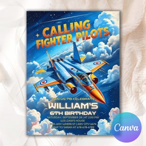 Jet Pilot Theme Birthday Invitation, Airplane Birthday Invitation, Editable Fighter Pilot Birthday Invite, Printable, Digital Download FJ325