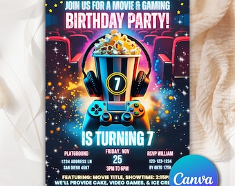Movie Birthday Party Invitation, Movie Night Birthday Invite, Cinema Invite, Editable Backyard Movie Night Birthday Birthday Invite MN5402