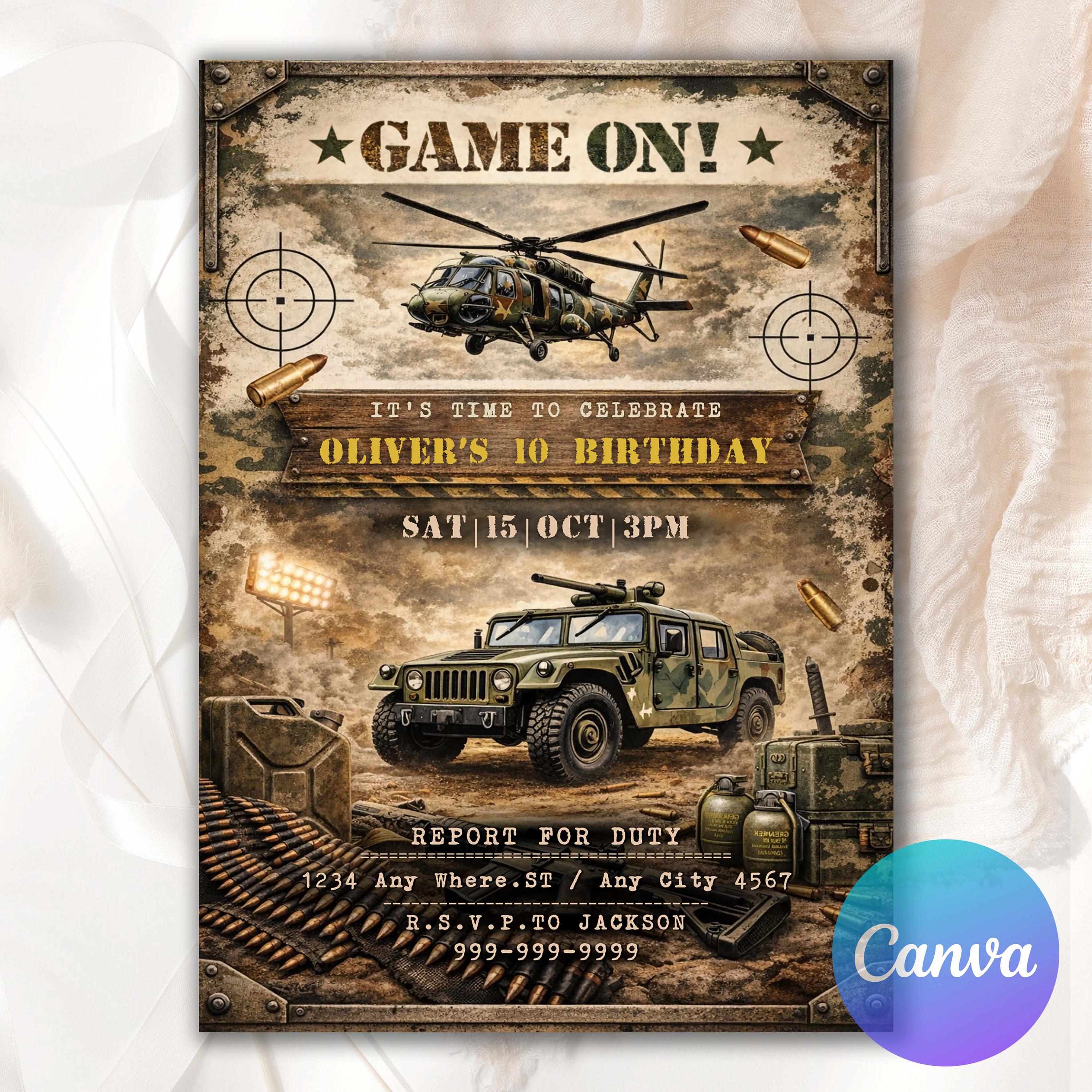 Military Party Invitations, Army Birthday Invitation, Soldier Birthday ...