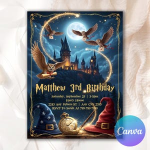 Wizards Witches Invitation, Witch Invitation, Magical Castel Party Invite, Editable Wizard Birthday Invitation, Instant Download MWW019