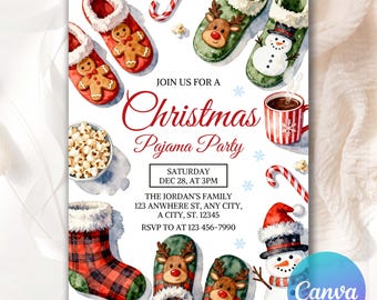 Merry Christmas Party Invitation, Christmas Pajama Invitations, Christmas Sleepover Party Invite, Holiday Pajama Party Instant Download MCP2