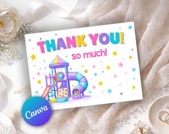 Playground Thank You Card, Kids Party Thank You Printable, Pastel Playset Theme, Birthday Thank You Card, Editable Canva Template PG901