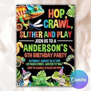 Reptile Birthday Invitation, Printable Birthday Party Invitation, Reptile Theme Invite, Editable Reptile Birthday Invitation Template RB0063