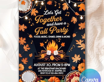 Fall Festival Invitation: Pumpkins, Church Harvest Party (Canva Template)