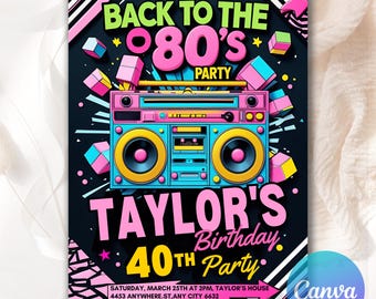 Back to the 80s Invitation, Throwback Party, House Party, 80s Theme Invite, Editable 80s Party Invitations Printable Digital Invite BT0085