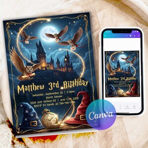 Wizard Birthday,Editable Wizard,wizard invitation,Magical Birthday,harry invitation,Magic Invite,wizard invite,magical party invite,witch invitation,magic invites,Magical Celebration,magic birthday,Witches and Wizards,