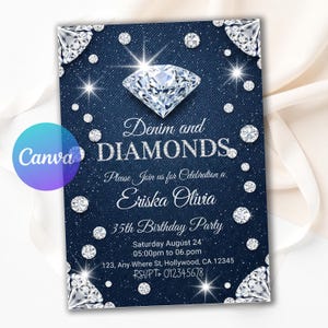 Denim birthday,Luxury invitation,Retro invitation,Denim and diamonds,Denim invitation,Diamonds invitation,Diamonds birthday,denim birthday party,digital flyer invite,jean party,diamonds and denim,Denim invite,Diamonds invite,