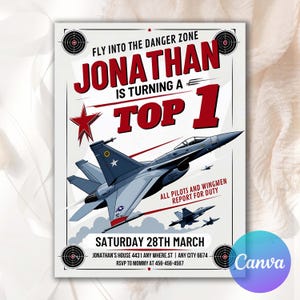Fighter Jet Planes Pilot Invite, Any Text Top Pilot Birthday Invite, Digital and Printable Invite Editable Template, Instant Download FJ324