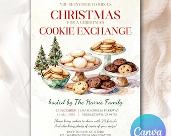 Editable Christmas Cookie Exchange invitation, Holiday Party Invite Cookie Party Gingerbread Invitation, Cookie Exchange Invitation CC51