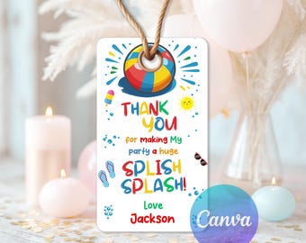 Splish Splash Birthday Invitation Pool Party Invite, Birthday Bash Download Printable Template, Beach Ball Pool Party Label Tags SS501