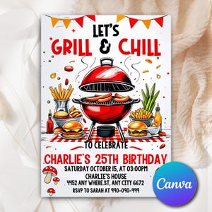 BBQ Chill and Grill Birthday Invitation, Animated BBQ Party Invite, Digital Birthday Invite Any Age, Editable Digital BBQ Invitation BBQ52