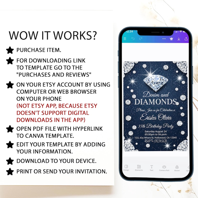 Denim birthday,Luxury invitation,Retro invitation,Denim and diamonds,Denim invitation,Diamonds invitation,Diamonds birthday,denim birthday party,digital flyer invite,jean party,diamonds and denim,Denim invite,Diamonds invite,