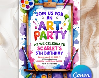 Art Birthday Party Invitation, Painting Invite, Art in Party Birthday Party Invite, Editable Art Painting Artist Birthday Mobile Invite AR73